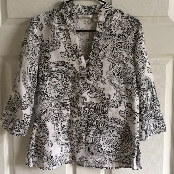 TWEEDS Black & White‎ Linen paisley top / S - Picture 1 of 8